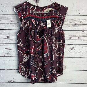 LOFT Paisley Sleeveless Blouse - Purple and Red
